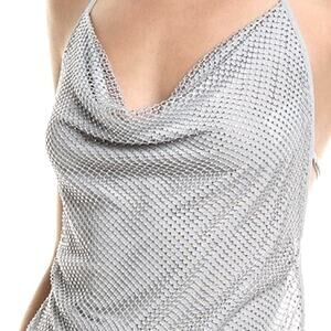 NWT $98 REVOLVE We Wore What crystal cowl neck backless top halter S silver